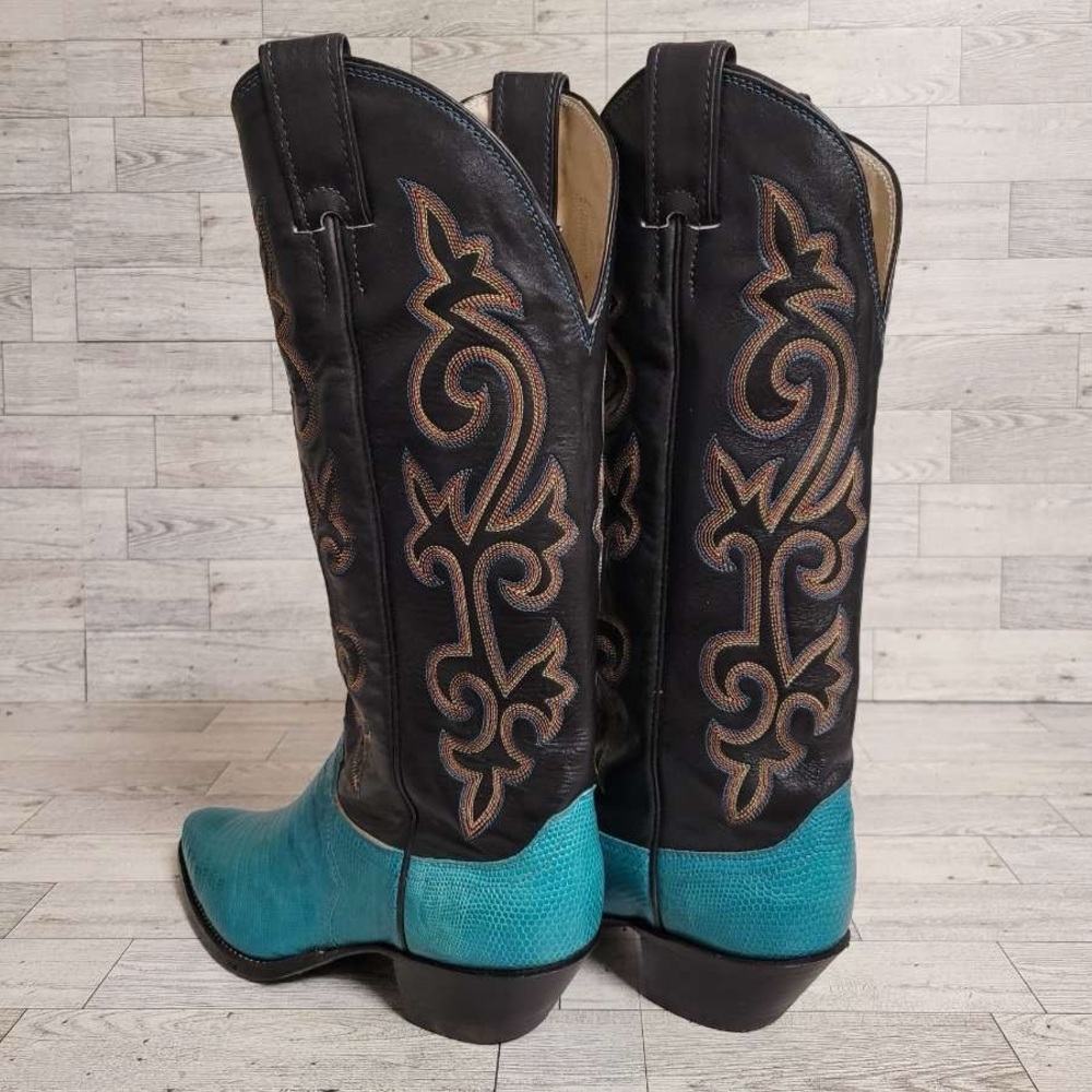 Women's Justin Western Turquoise Lizard Leather Rodeo Cowboy Boots Size 6.5 B - Picture 4 of 10